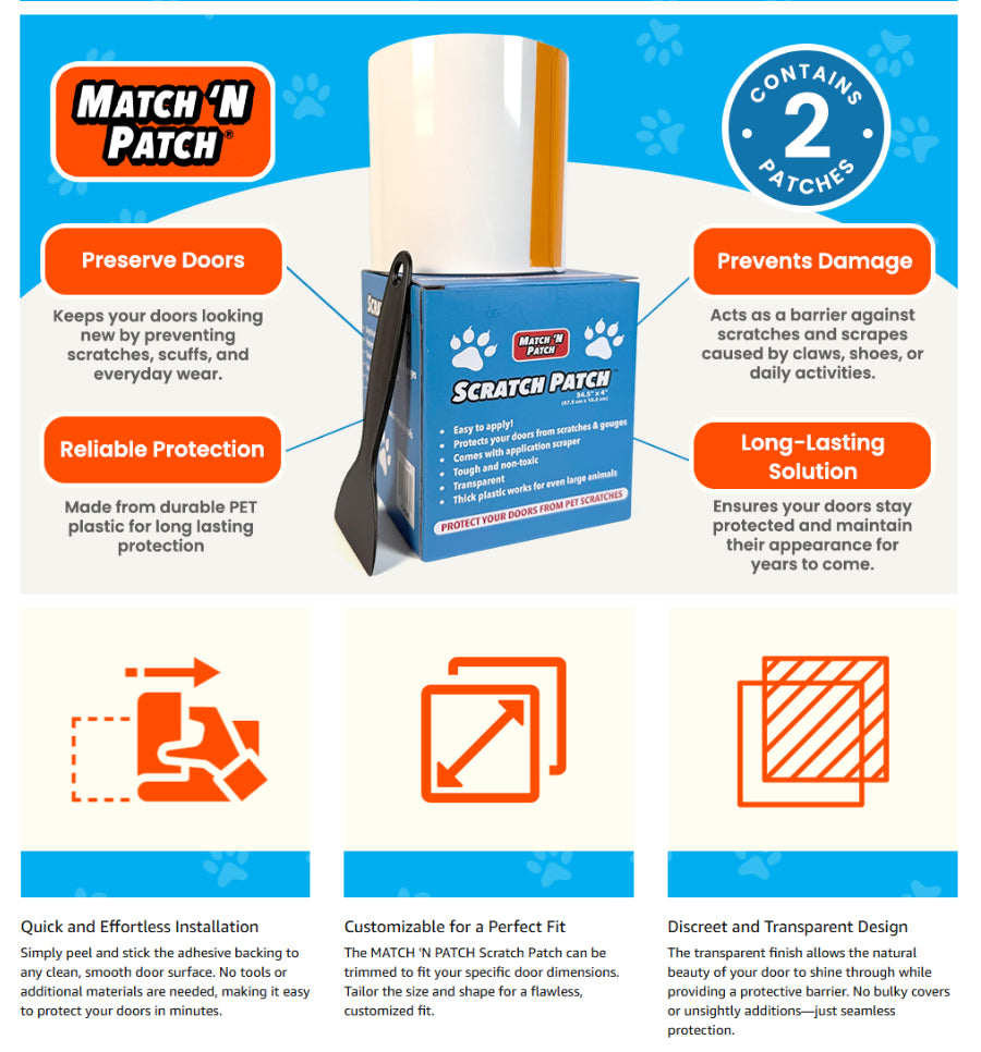 Scratch Patch Door Protector – 34.5 x 5.5 Inches, 2 Patches