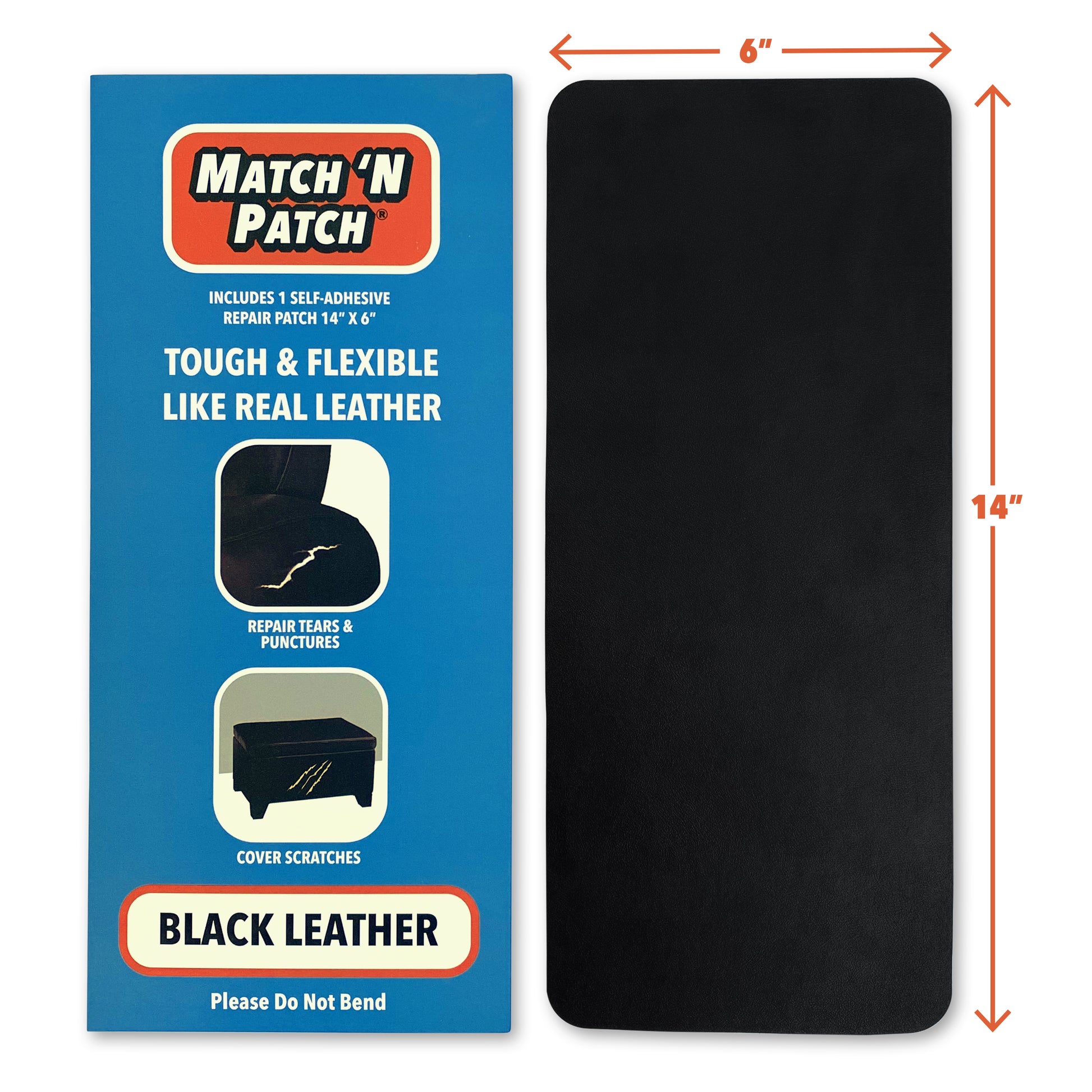 14x6 Inch Self-Adhesive Black Leather Repair Patch – Match 'N Patch