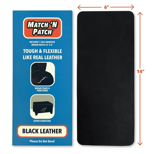 14 inch x 6 inch Self-Adhesive Leather Repair Patch, Black